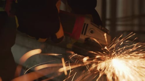 Close Up of Metal Grinding with Sparks