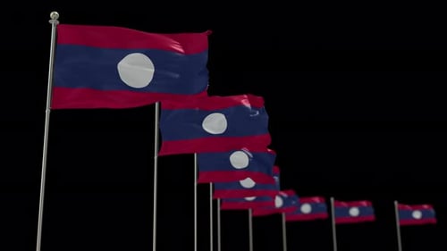 Laos Row Of Flags Animation Include Alpha Channel