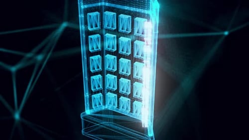 Market Stand Cards Hologram Close Up 4K