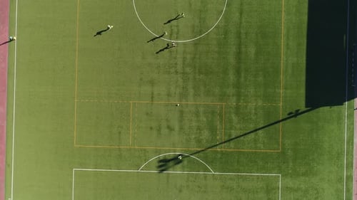 Aerial View of Soccer Practice on Sports Field