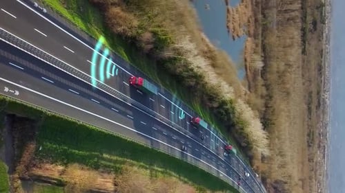 Vertical video self driving trucks in the highway