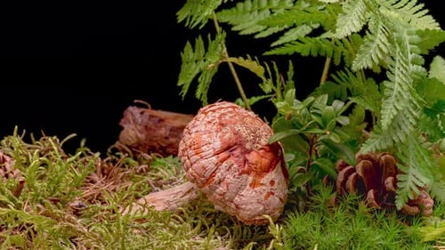 Decomposing Mushroom with Moss and Pinecone Time Lapse