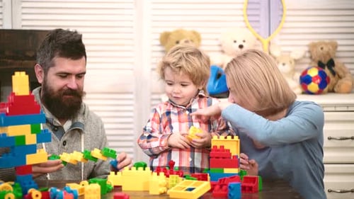 Family Building Blocks Together at Home