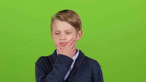 Child Is Thinking About Important Things. Green Screen