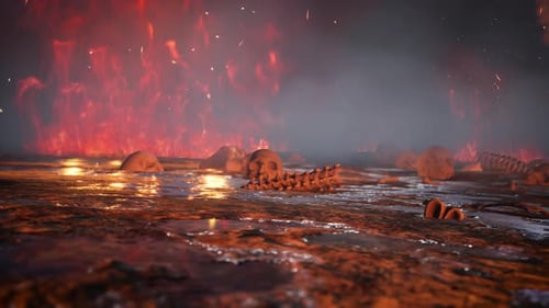 Fiery Hellscape with Skulls and Bones Loop Animation