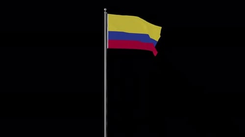 Animated Colombian Flag Waving on a Pole