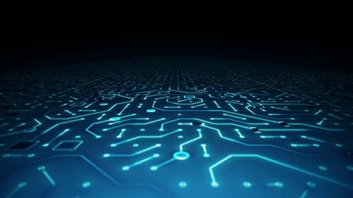 Endless Travel Over Blue Circuitboard Floor Background Loop