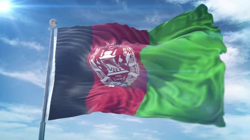 Realistic Waving Flag of Afghanistan with Blue Sky Background