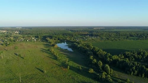 Aerial View Beautiful Landscape in Summer Drone Flying Corn Field in Sunny Day