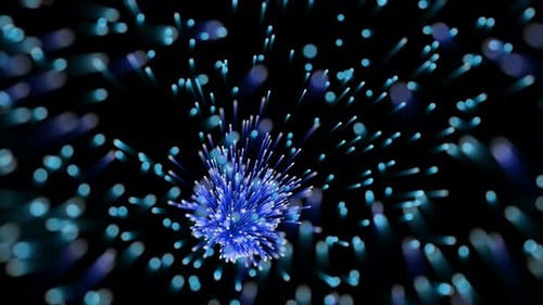 Background of camera flying through blue particles