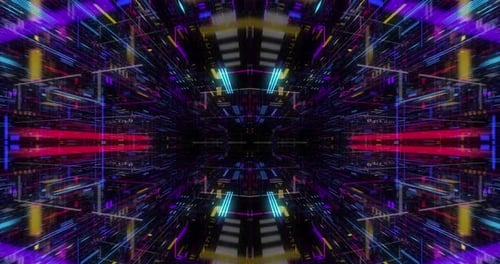 Abstract Futuristic Neon Digital Tunnel Animation