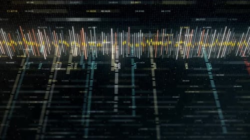 Constantly changing chart flowing on black background, seamless loop