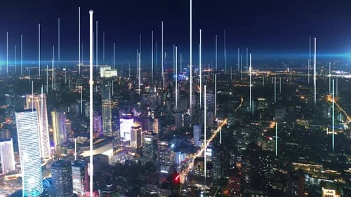 smart Connected city skyline. Futuristic network concept, city Technology.