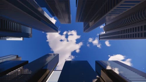 3d render of abstract bright city with skyscrapers. Simple forms of buildings in daylight.