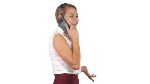 Woman Talking on Mobile Phone on White Background