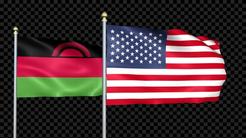 Malawi And United States Two Countries Flags Waving