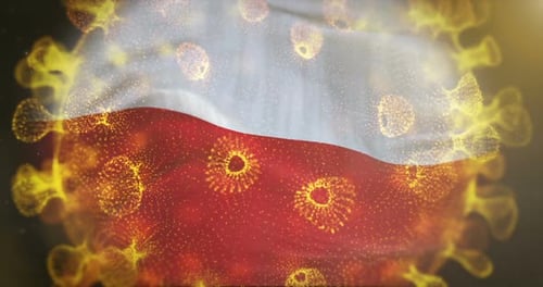 Poland Flag With Coronavirus Microbe Centered