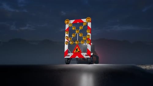 Big rollers compacting asphalt on the road at night.Roadworks sign. Bright lamps