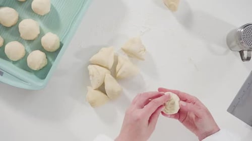 Flat lay. Baking homemade dinner rolls with sourdough starter