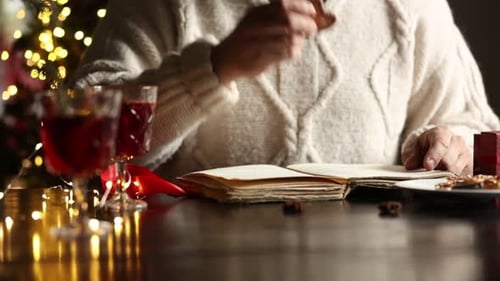 Person Reading a Book with Christmas Decorations