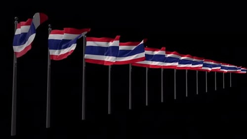 Waving Thailand Flags Realistic Animation