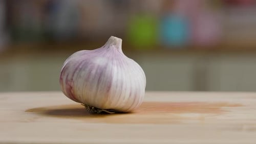 Garlic On Wooden Board Kitchen