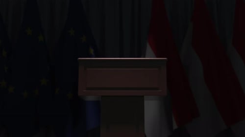 3D Podium with European Union and National Flags