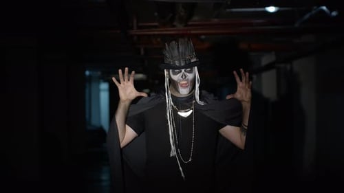 Man in Skeleton Makeup Poses Scarily