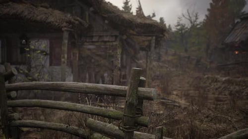 An Old Village with Wooden Dilapidated Houses