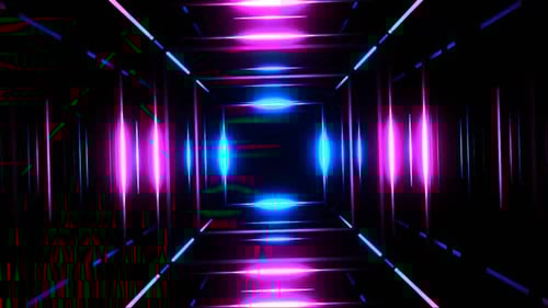 Neon Square Tunnel Corridor | Futuristic Grid Passage Flight | HD Loop