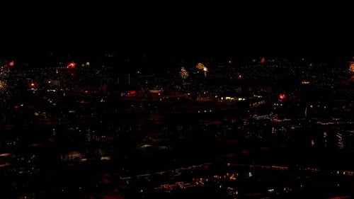 Aerial View Of Fireworks During New Years Eve In Iceland.