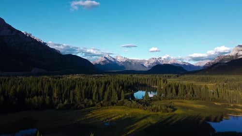 Mountain range with river forest and marsh