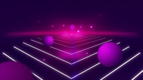 Abstract Neon Glowing Lines and Spheres Background Animation