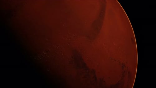 3D Red Planet Rotating in Dark Space