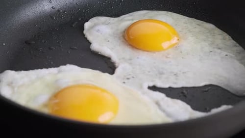 Frying Eggs in Pan Close Up