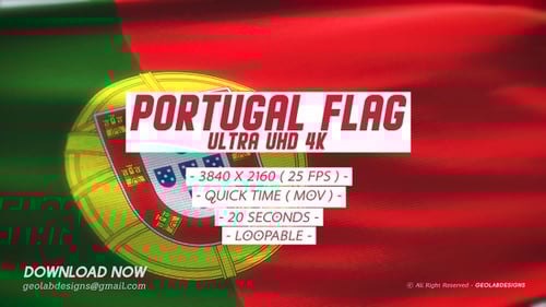Waving Portugal National Flag Realistic Animation