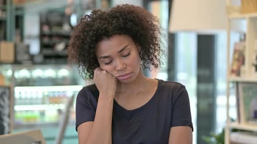 Portrait of Tired Young African Woman Taking Nap, Sleeping