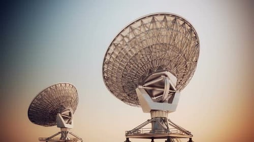 Modern Satellite Dishes Rotate in 3D Animation