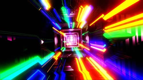 Animação 3D em loop HD. Linhas de néon abstratas se movem no espaço. Fundo futurista. Tráfego de néon