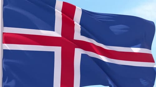 Iceland Flag Waving Against Blue Sky