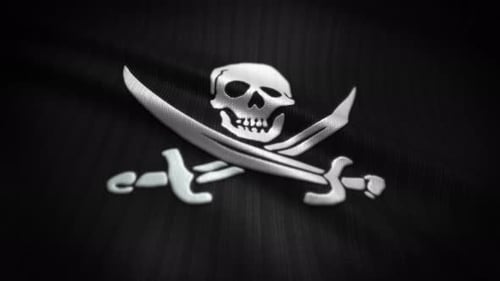 Waving Pirate Flag with Skull and Crossbones Emblem