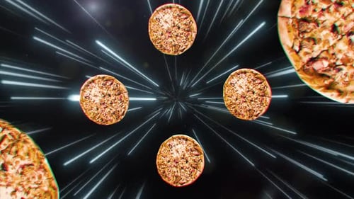 Warp Speed Pizza Flying Through Space Background Loop