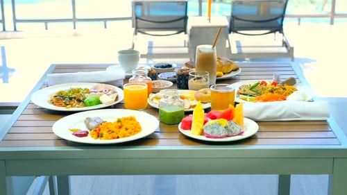 Breakfast in Tropical Hotel with Sea View