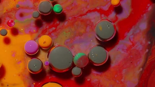 Colorful Paint with Bubbles Macro Abstract