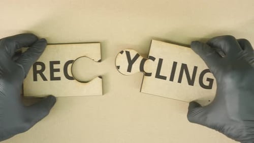 Hands Assemble Recycling Puzzle, Environmental Concept