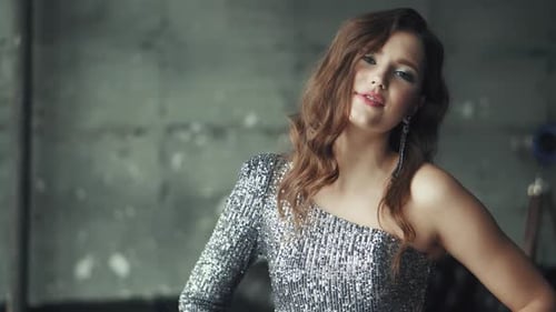 Woman in Sequined Dress Posing