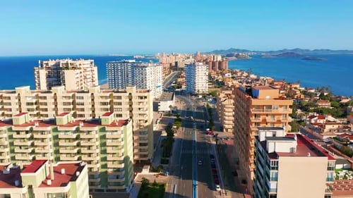 Aerial View. Panoramic View of Streets, Roads and Buildings Foreland La Manga Del Mar Menor