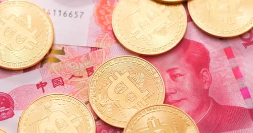 Bitcoin Coins on Chinese Yuan Currency