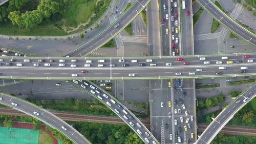 Aerial view of highway and overpass in city