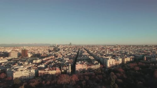 Aerial view of populous Madrid in winter morning, Spain